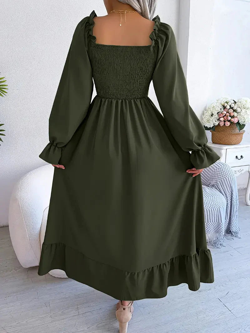Levoire | Robe Maxi Robe Élégante Avec Des Manches Longues Et Des Volants