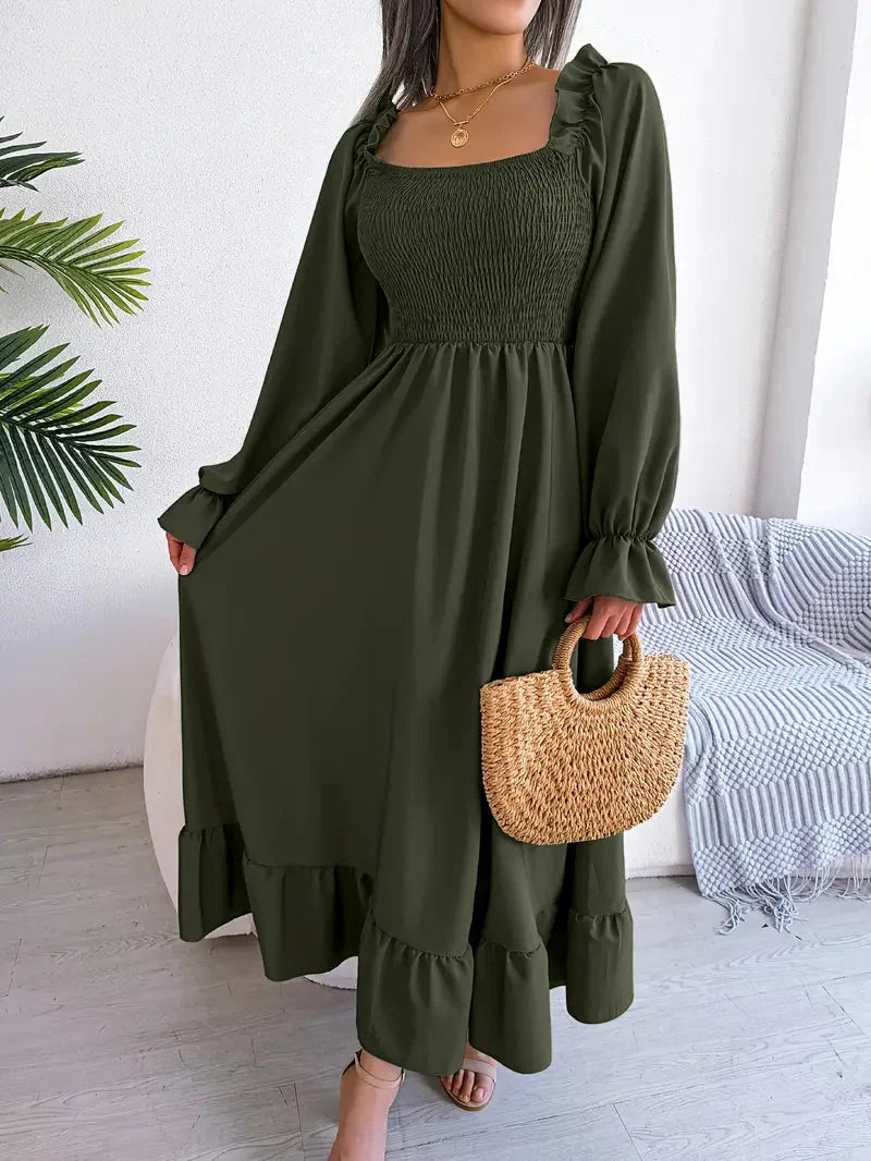 Levoire | Robe Maxi Robe Élégante Avec Des Manches Longues Et Des Volants
