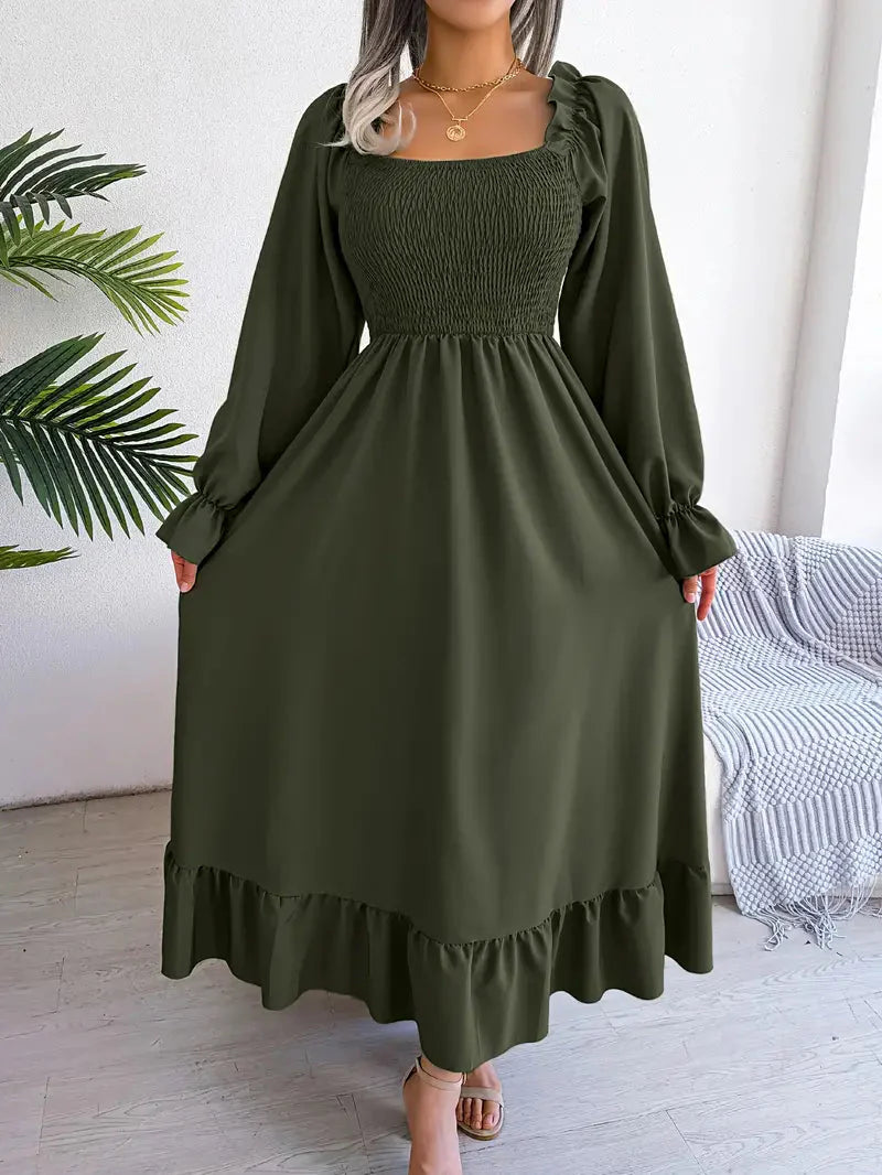 Levoire | Robe Maxi Robe Élégante Avec Des Manches Longues Et Des Volants
