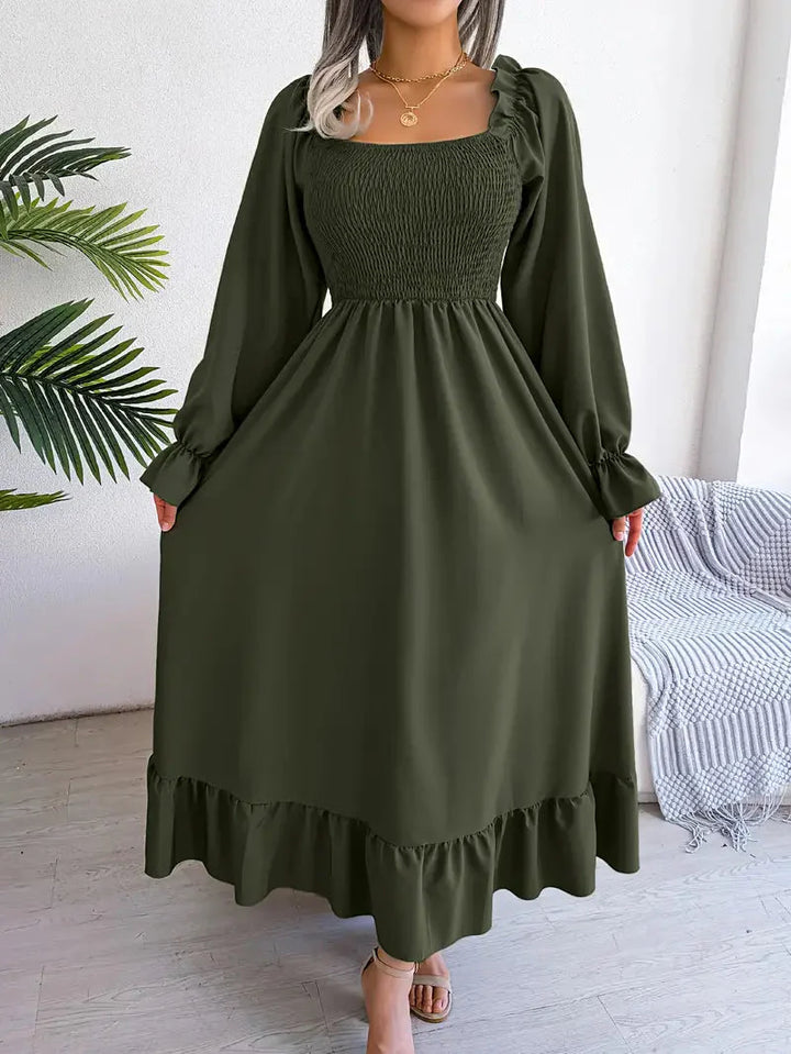 Levoire | Robe Maxi Robe Élégante Avec Des Manches Longues Et Des Volants