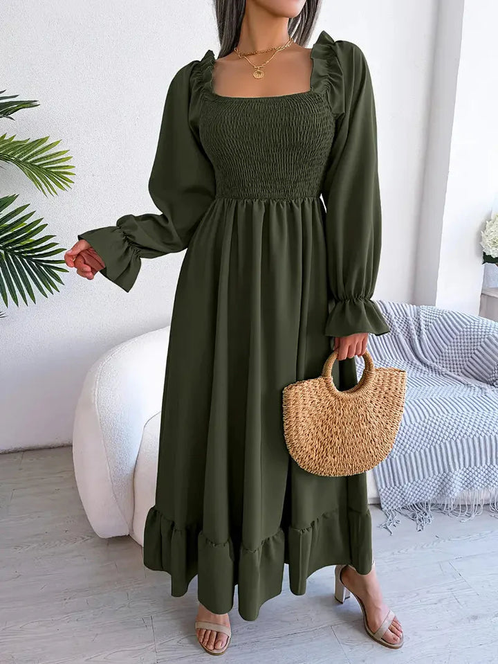 Levoire | Robe Maxi Robe Élégante Avec Des Manches Longues Et Des Volants