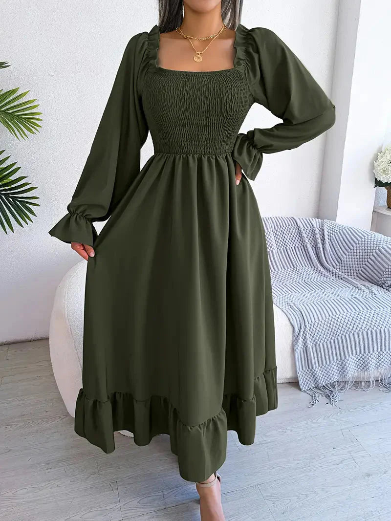 Levoire | Robe Maxi Robe Élégante Avec Des Manches Longues Et Des Volants