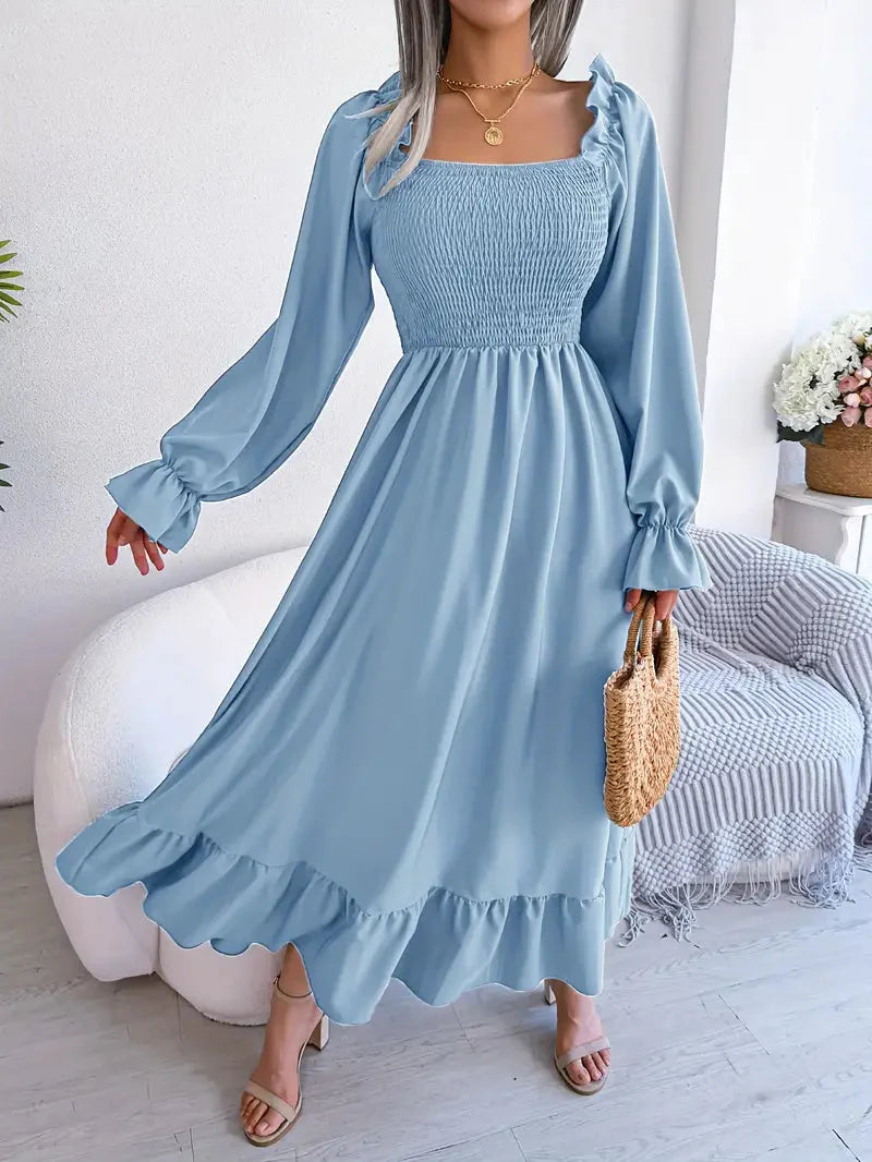 Levoire | Robe Maxi Robe Élégante Avec Des Manches Longues Et Des Volants