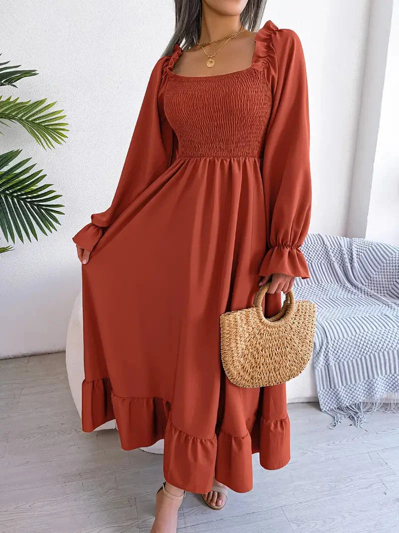 Levoire | Robe Maxi Robe Élégante Avec Des Manches Longues Et Des Volants