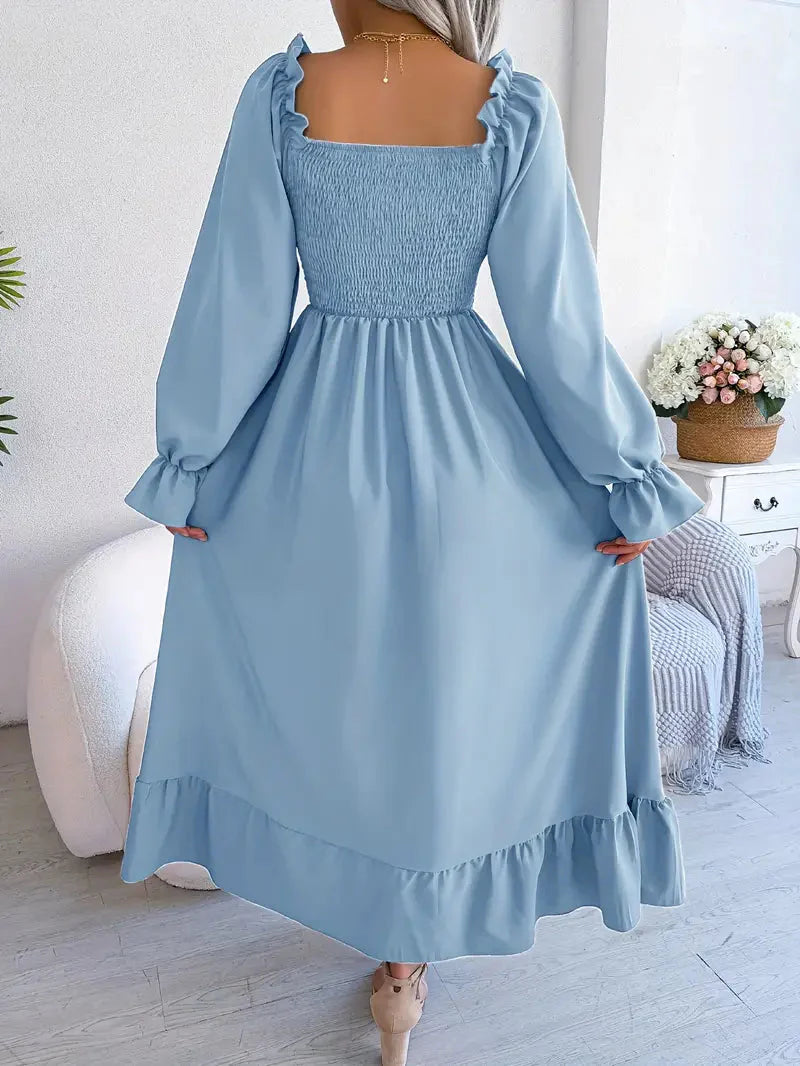 Levoire | Robe Maxi Robe Élégante Avec Des Manches Longues Et Des Volants