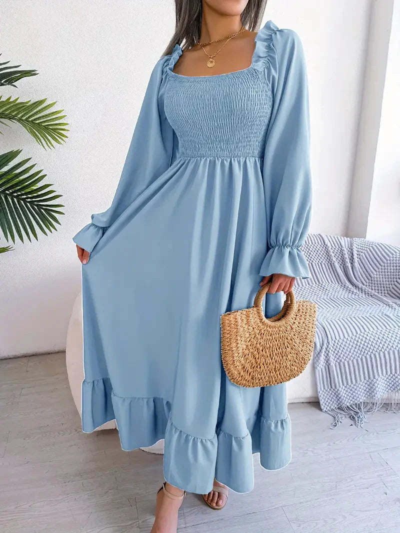 Levoire | Robe Maxi Robe Élégante Avec Des Manches Longues Et Des Volants