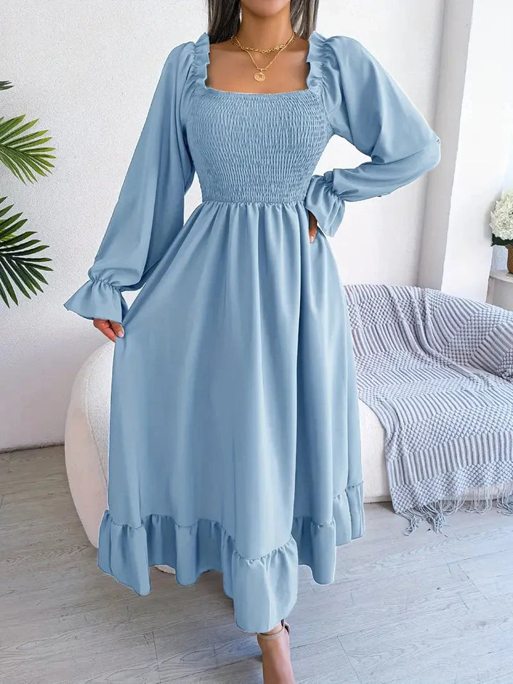 Levoire | Robe Maxi Robe Élégante Avec Des Manches Longues Et Des Volants