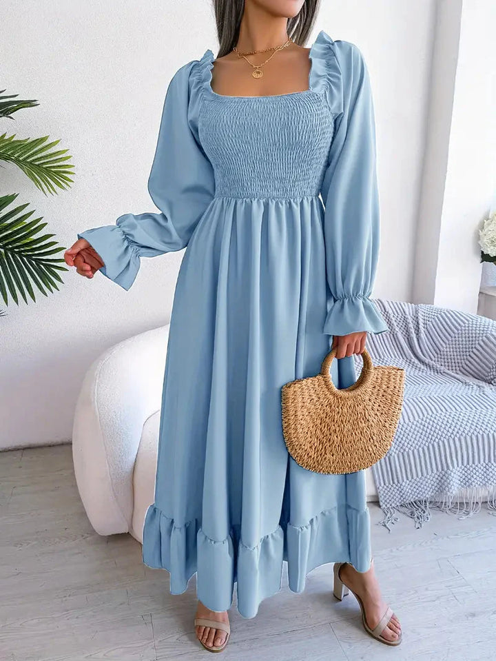 Levoire | Robe Maxi Robe Élégante Avec Des Manches Longues Et Des Volants