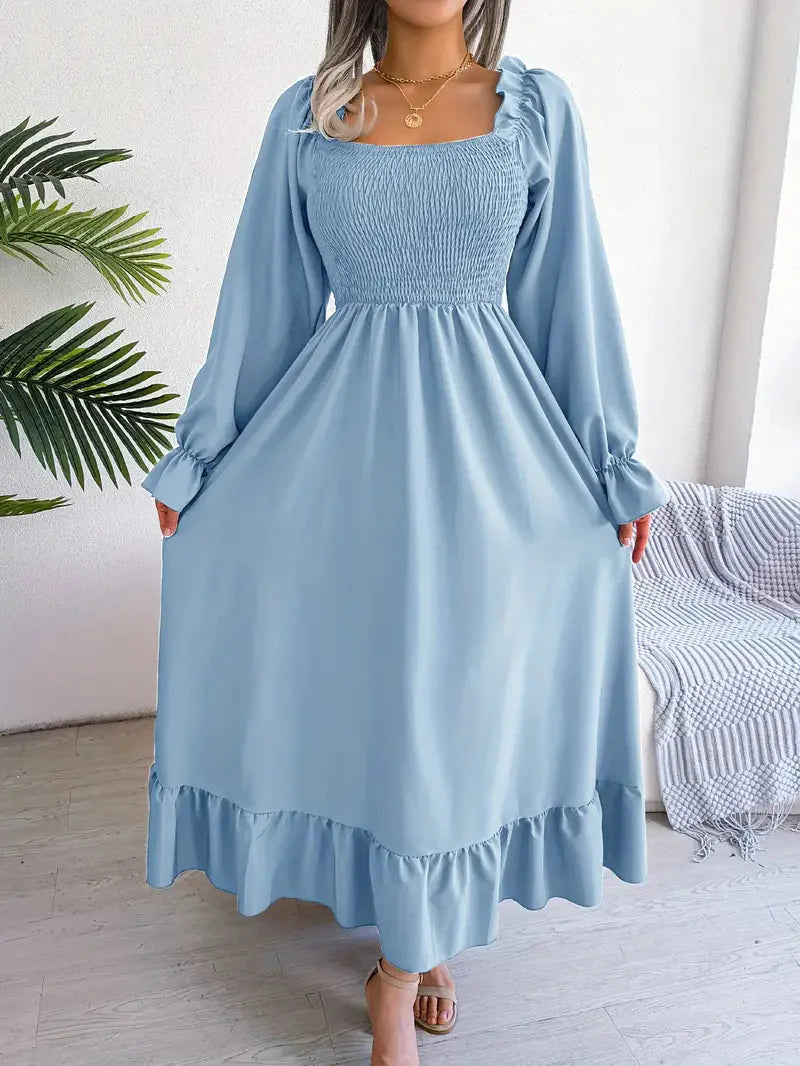 Levoire | Robe Maxi Robe Élégante Avec Des Manches Longues Et Des Volants Bleu clair