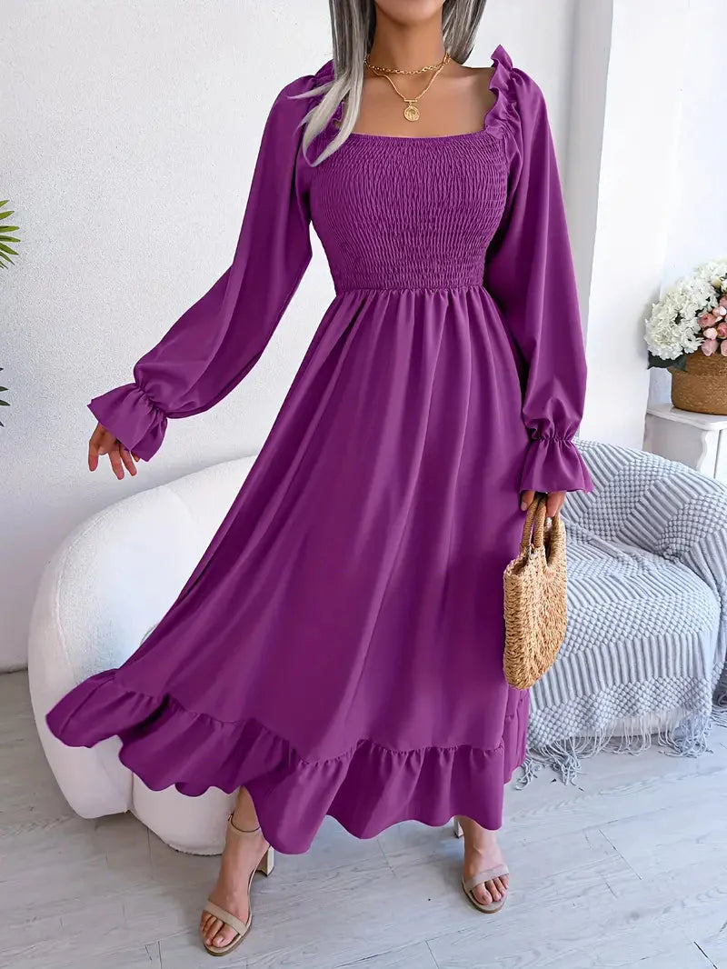 Levoire | Robe Maxi Robe Élégante Avec Des Manches Longues Et Des Volants