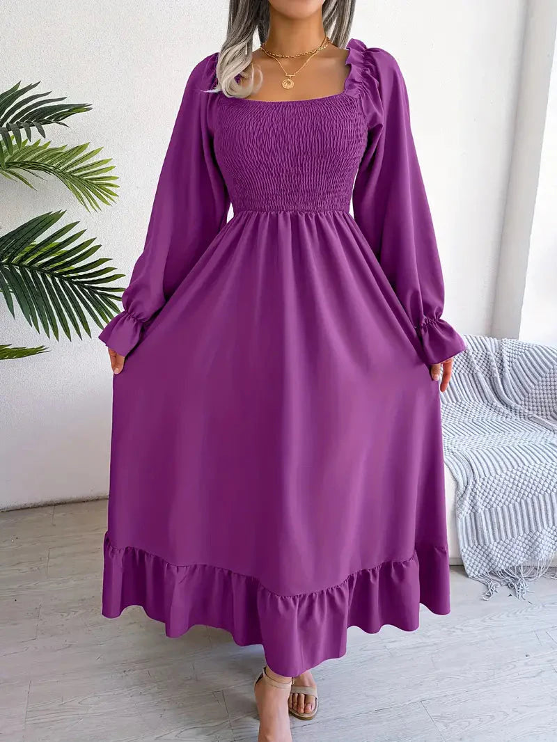 Levoire | Robe Maxi Robe Élégante Avec Des Manches Longues Et Des Volants