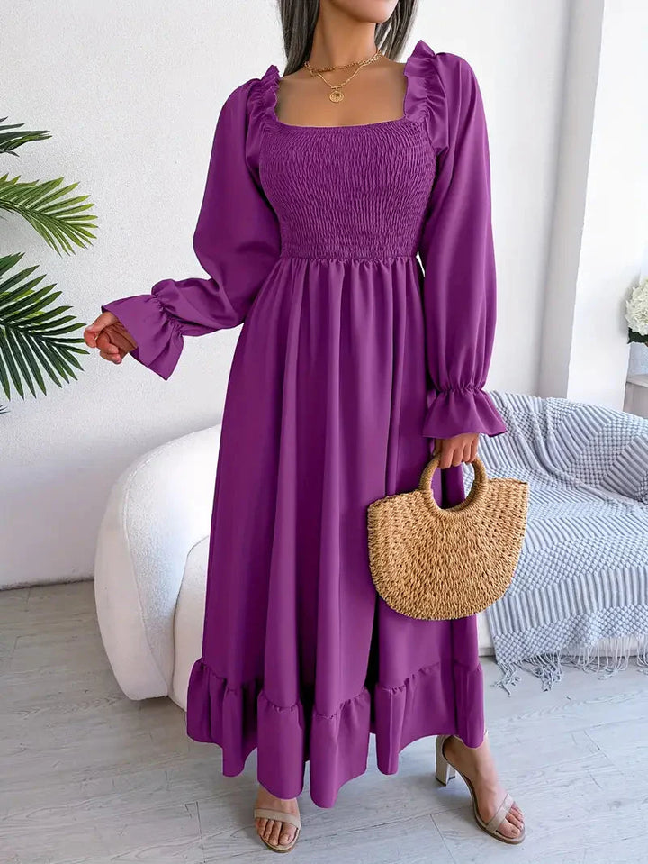 Levoire | Robe Maxi Robe Élégante Avec Des Manches Longues Et Des Volants Violet