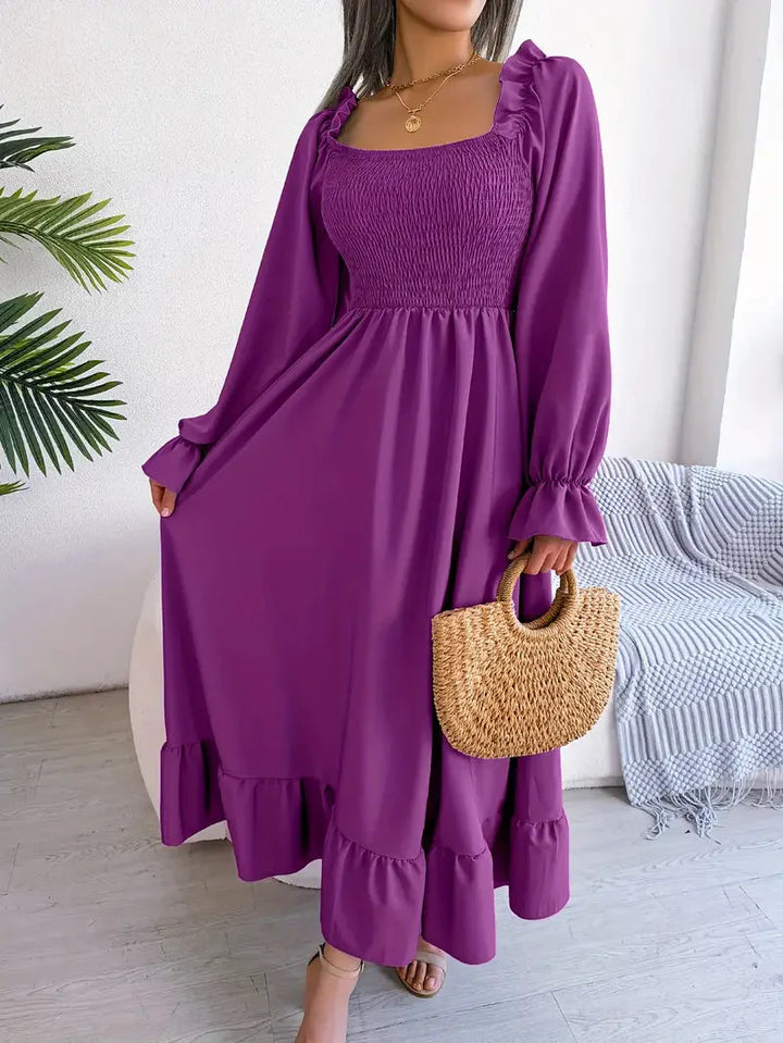 Levoire | Robe Maxi Robe Élégante Avec Des Manches Longues Et Des Volants