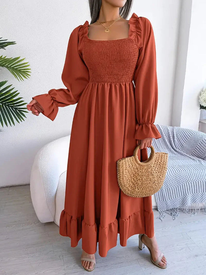 Levoire | Robe Maxi Robe Élégante Avec Des Manches Longues Et Des Volants