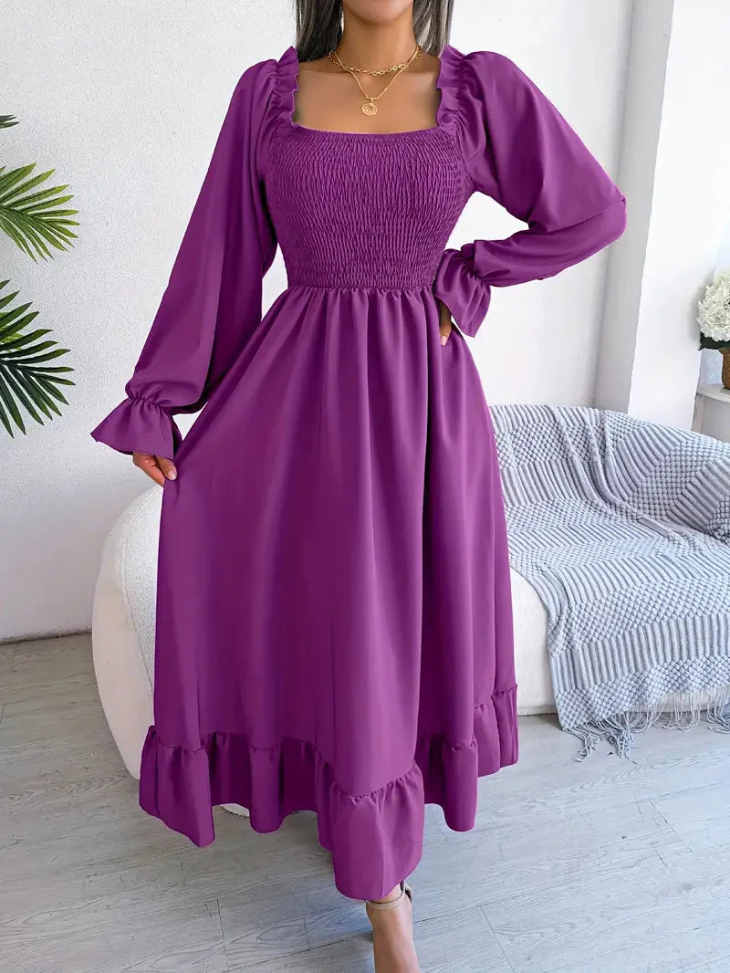 Levoire | Robe Maxi Robe Élégante Avec Des Manches Longues Et Des Volants