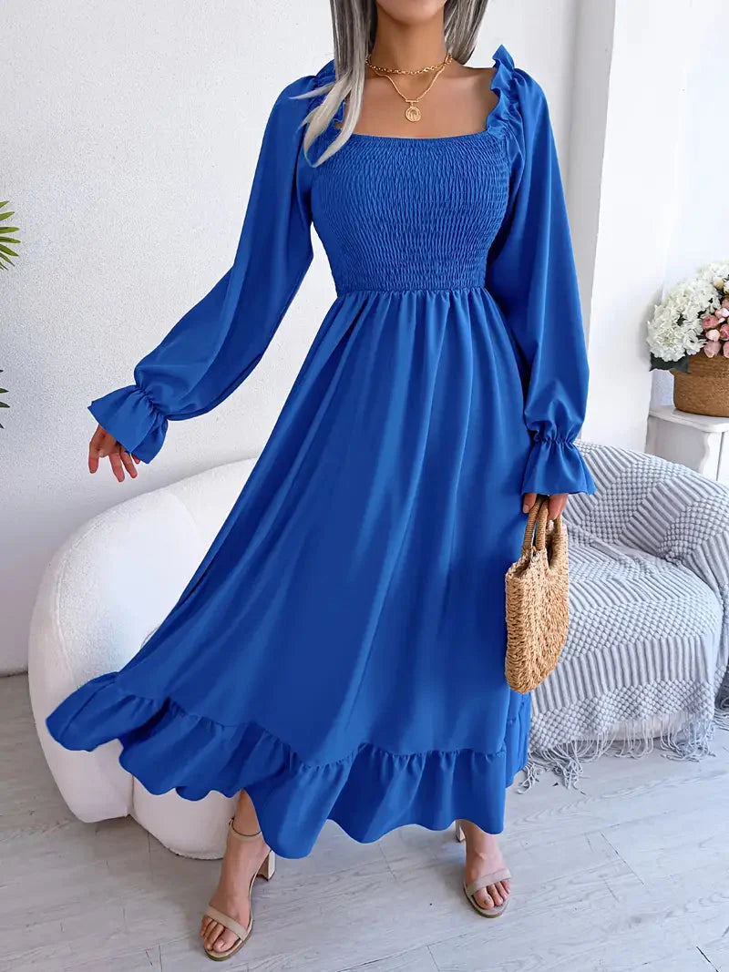 Levoire | Robe Maxi Robe Élégante Avec Des Manches Longues Et Des Volants