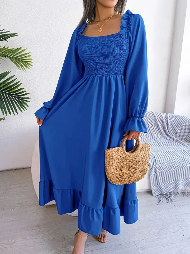 Levoire | Robe Maxi Robe Élégante Avec Des Manches Longues Et Des Volants