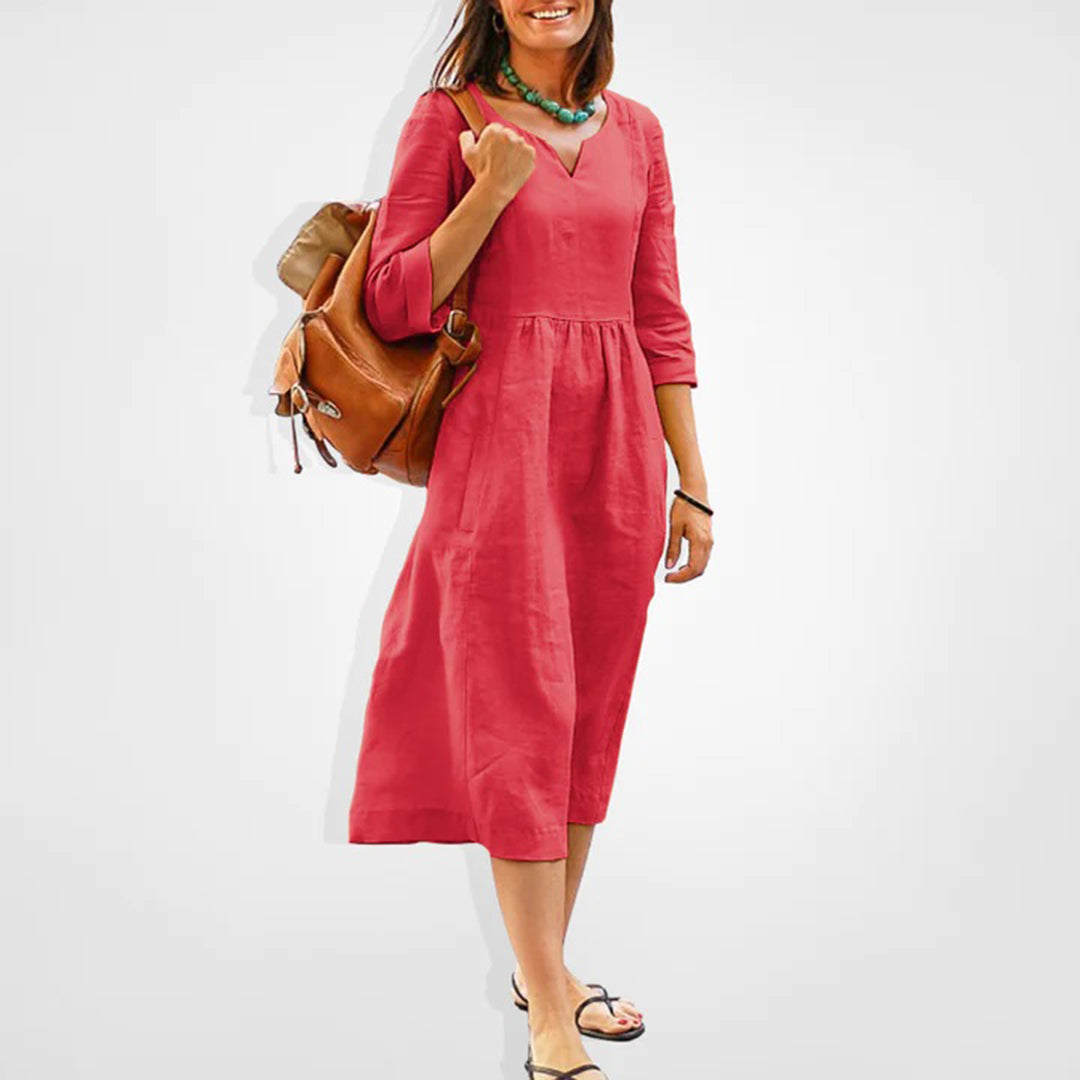 Levoire | Robe Midi Rose, Léger, Tissu Respirant, Style Polyvalent Rot