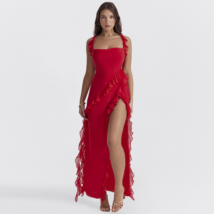 Levoire | Femme robe longue froncée Rouge