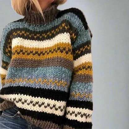 Levoire | Pull À Col Roulé Pour Femmes Confortable Avec Motif Rayé Multicolore