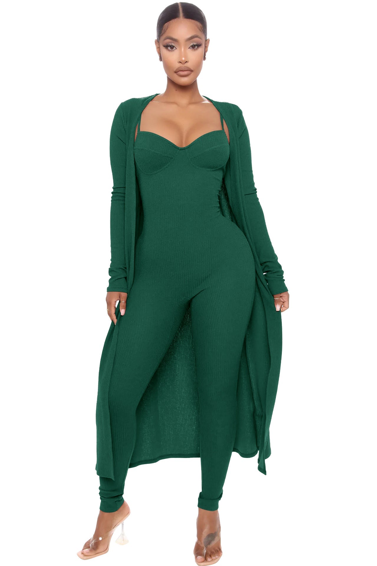 Levoire | Élégant Jumpsuit Deux Pièces Avec Long Manteau Vert