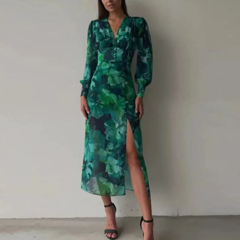 Levoire | Robe Maxi Élégante Avec Fente Et Motif Floral Pour Femmes XL