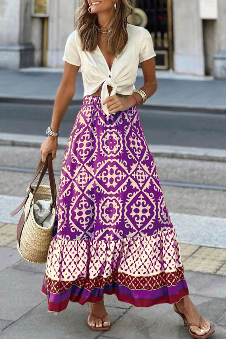 Levoire | Imprimé Rétro Jupe Midi Rypistetty Lilas