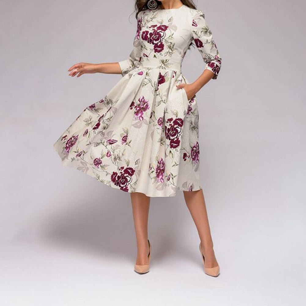 Levoire | Robe Midi Vintage Avec Imprimé Floral Pour Femmes