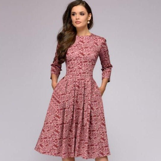 Levoire | Robe Midi Vintage Avec Imprimé Floral Pour Femmes Rosa