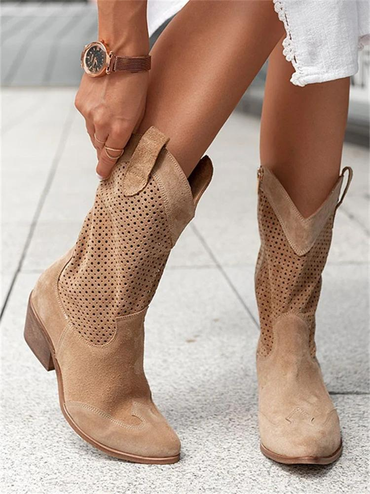 Levoire | Bottes De Cowboy Western Perforées Pour Femmes Braun
