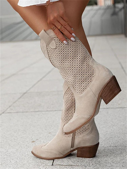 Levoire | Bottes De Cowboy Western Perforées Pour Femmes Beige