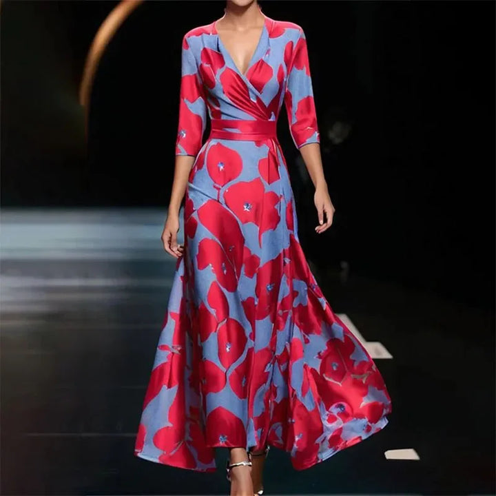 Levoire | Robe Maxi Portefeuille Avec Imprimé Floral Audacieux Pour Femmes Rot Bleu