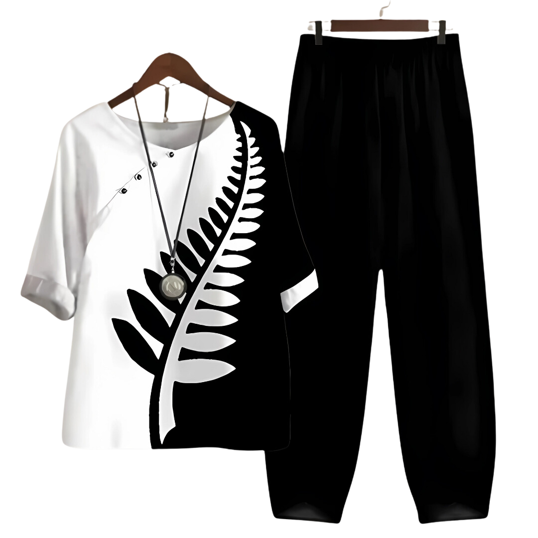 Levoire | Chic Sans Effort Chemisier Et Ensemble De Pantalon Blanc Noir (Hors stock)