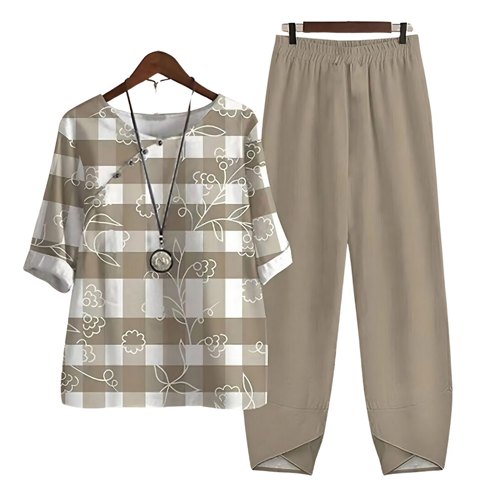 Levoire | Chic Sans Effort Chemisier Et Ensemble De Pantalon Khaki