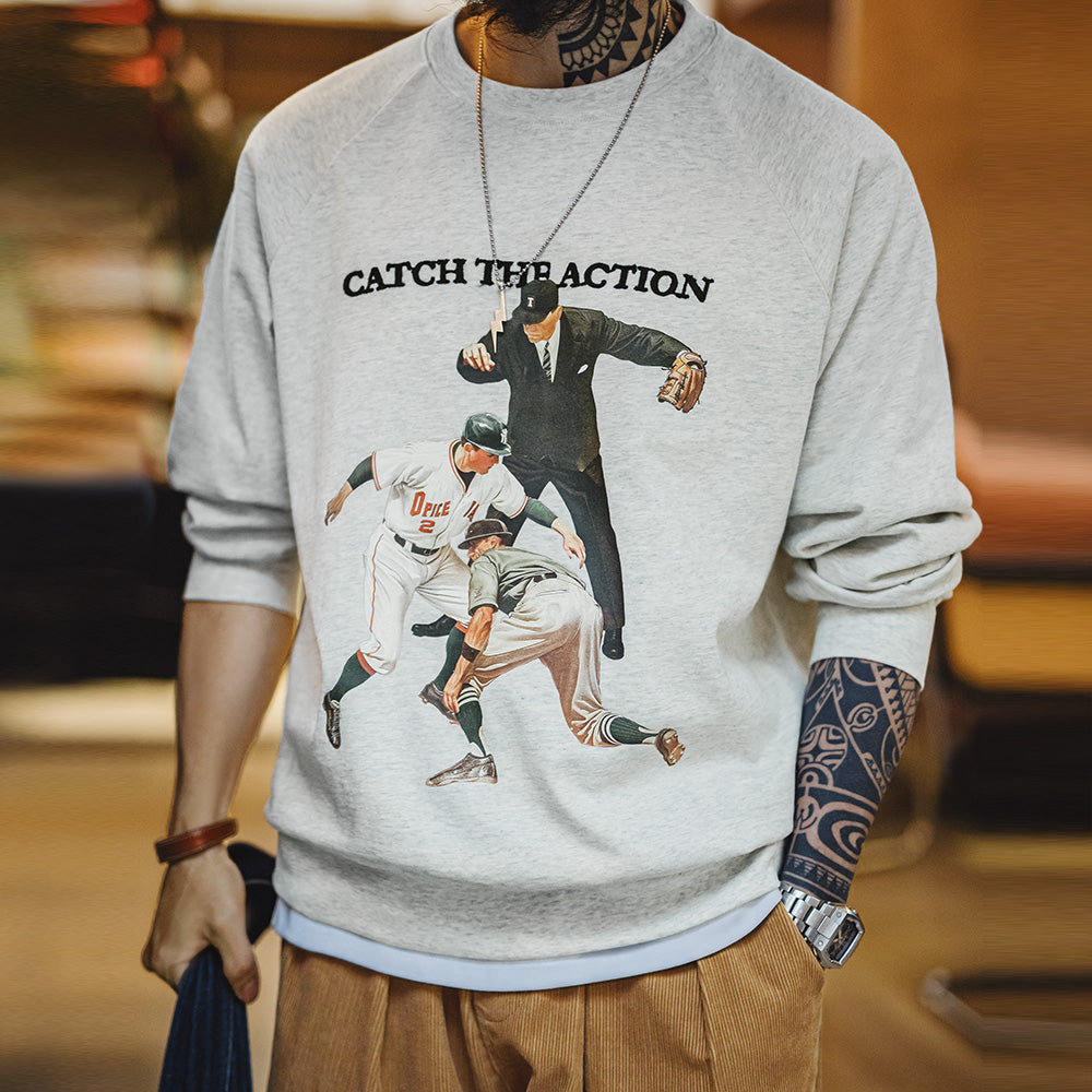 Levoire | Sweatshirt Baseball Weinlese Avec Impression Rétro Gris