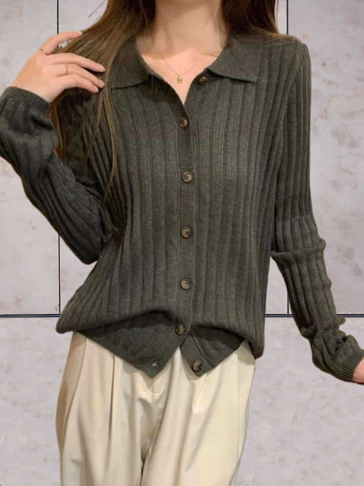 Levoire | Pull Slim Fit Simple Avec Col Polo Et Fermeture À Boutons Vert