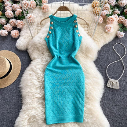 Levoire | robe sans manches courte ajustée à encolure ronde avec bouton sur le côté Une taille VERT TURQUOISE