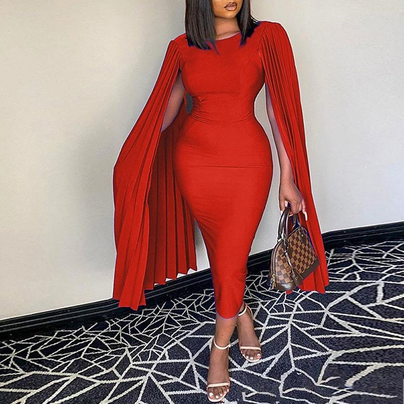 Levoire | longue robe ajustée à col rond manches longues Rouge