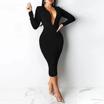 Levoire | robe longue ajustée à manches longues décolletée sexy NOIR