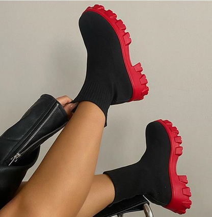 Levoire | Botte Chaussette Épais Semelle Antidérapante Détendue Noir et Rouge