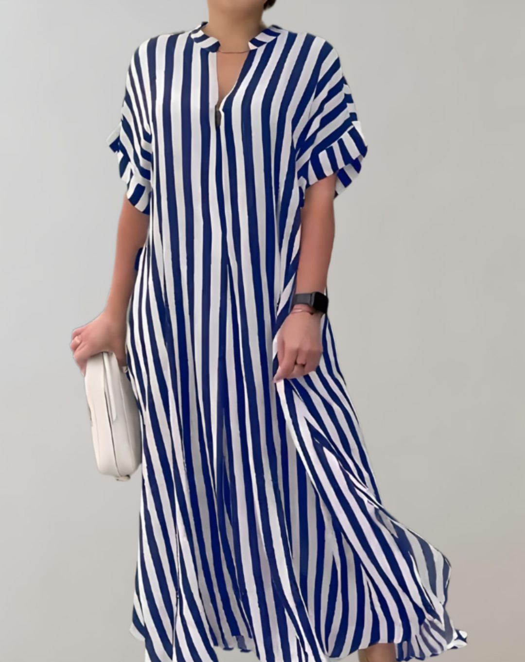 Levoire | Robe D'Été À Col En V Robe Légère Décontractée Bleu
