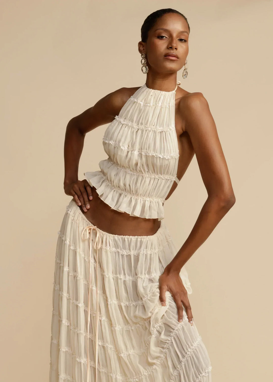 Levoire | Top Chiffon Dos Ouvert Ensemble Combiné Vêtements D'Été Pour Femmes