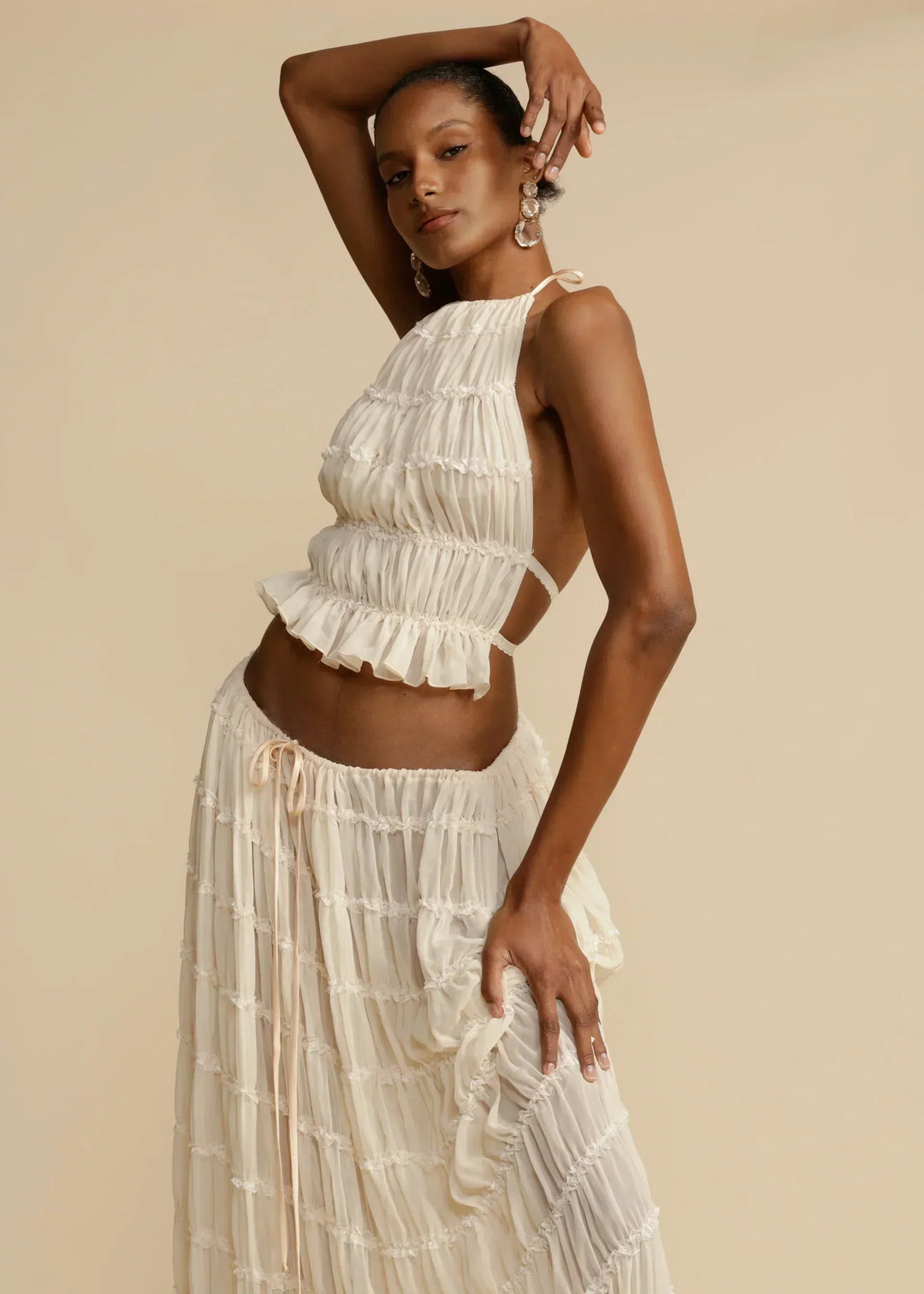 Levoire | Top Chiffon Dos Ouvert Ensemble Combiné Vêtements D'Été Pour Femmes