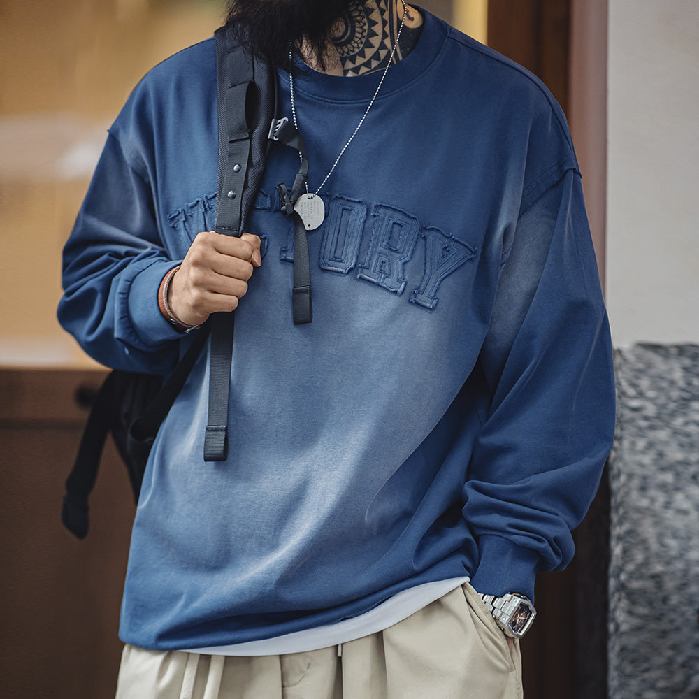 Levoire | Lettre Vintage Patch Couleur Dégradée Sweat À Capuche Bleu