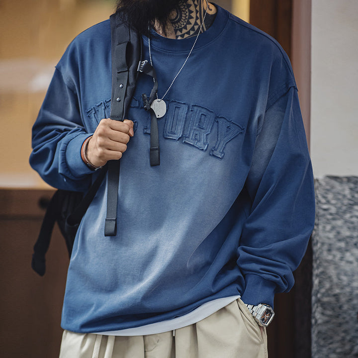 Levoire | Lettre Vintage Patch Couleur Dégradée Sweat À Capuche Bleu