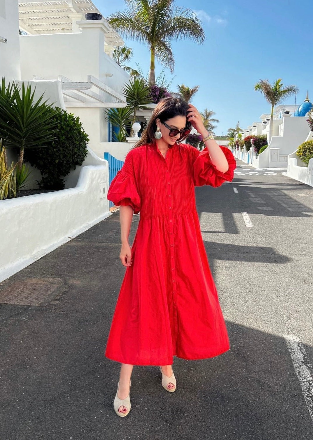 Levoire | Fermeture À Boutons Robe D'Été À Manches Bouffantes Robe Maxi