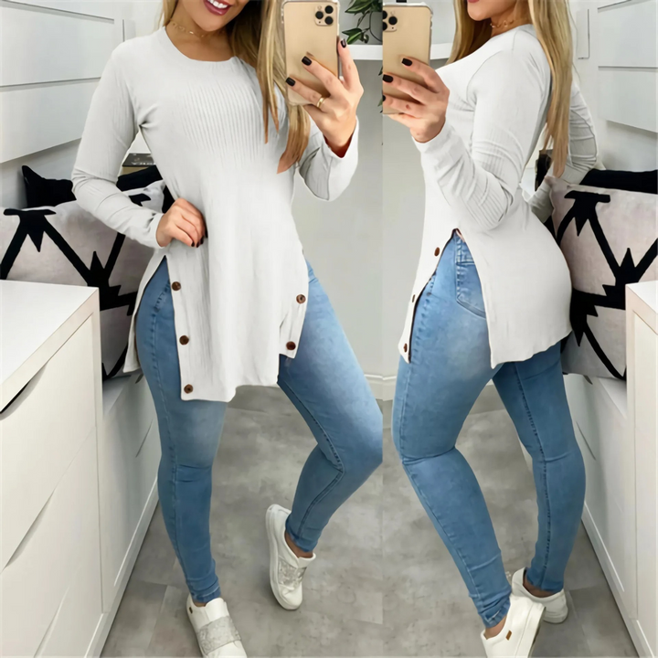 Levoire | Chemise Femme Confortable En Laine Col Rond À Manches Longues Blanc