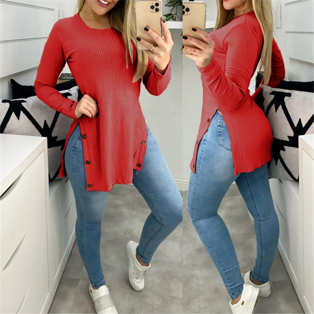 Levoire | Chemise Femme Confortable En Laine Col Rond À Manches Longues Rot