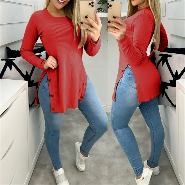 Levoire | Chemise Femme Confortable En Laine Col Rond À Manches Longues Rot