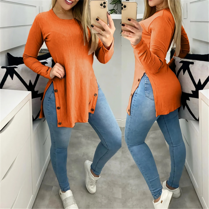 Levoire | Chemise Femme Confortable En Laine Col Rond À Manches Longues Orange